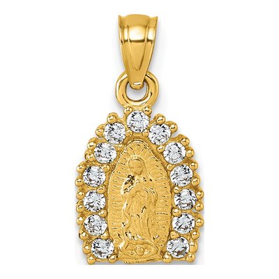 14K Yellow Gold CZ Our of Guadalupe Pendant
