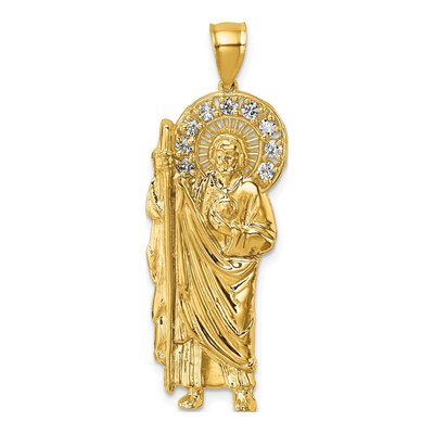 14K Yellow Gold CZ Saint Jude Pendant