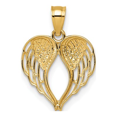14K Yellow Gold Diamond-Cut Wings Heart Pendant – view 4