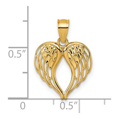 14K Yellow Gold Diamond-Cut Wings Heart Pendant – view 5