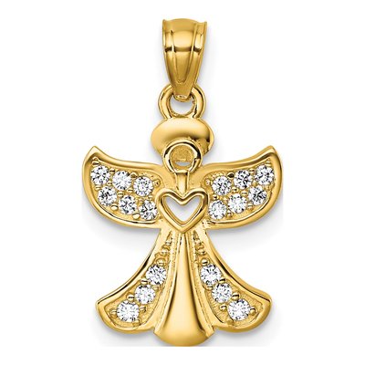 14K Yellow Gold CZ Angel Pendant
