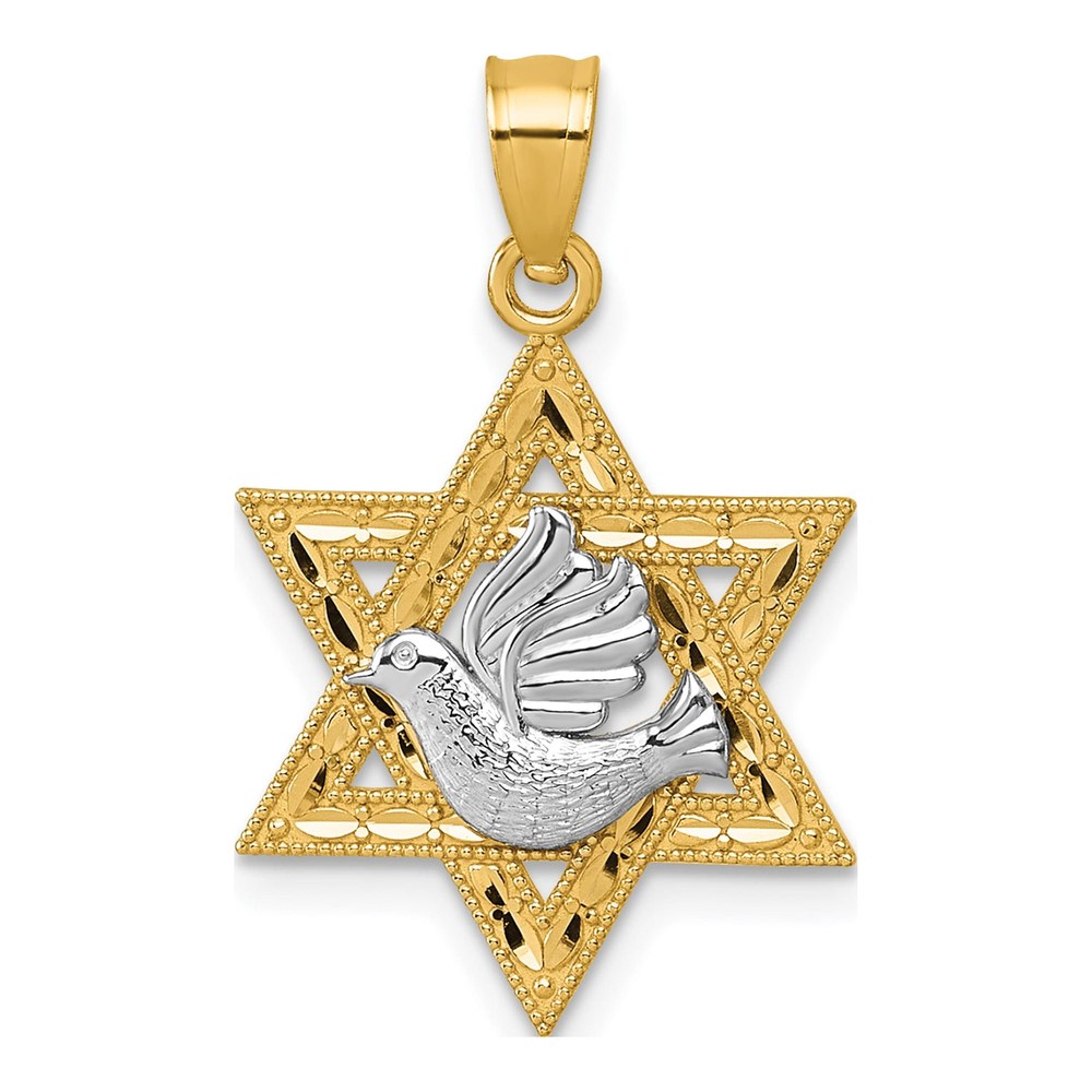 14K Two-Tone Textured Dove On Star Of David Pendant