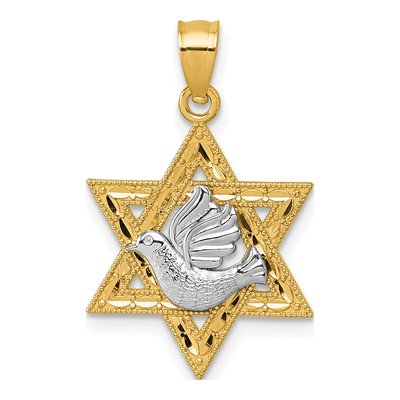 14K Two-Tone Gold Dove on Star of David Pendant