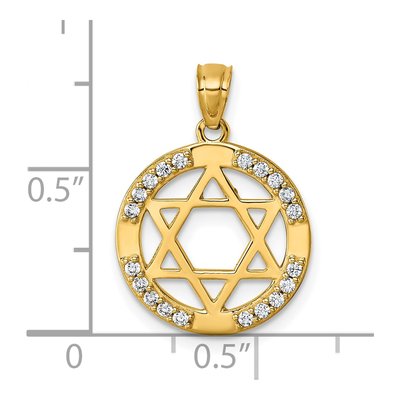 14K Yellow Gold CZ Star of David Circle Pendant – view 5