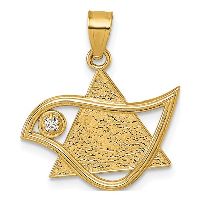 14K Yellow Gold CZ Star of David Bird Pendant