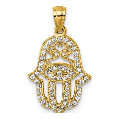 14K Yellow Gold CZ Hamsa Pendant