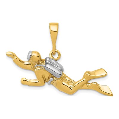 14K Yellow Gold Scuba Diver Pendant