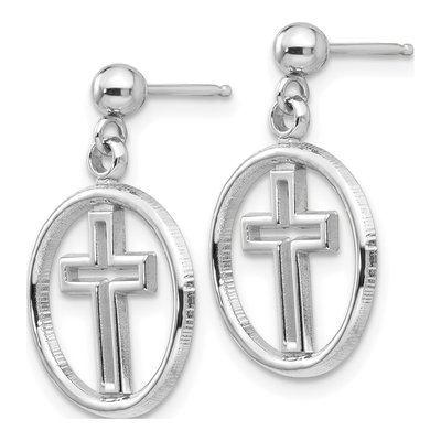 14K White Gold Eternal Life Cross Dangle Earrings – view 3
