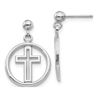 14K White Gold Eternal Life Cross Dangle Earrings