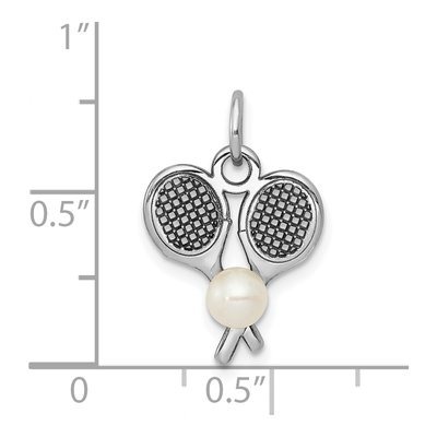 14K White Gold Cultured Pearl Tennis Racquets Pendant – view 5