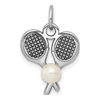 14K White Gold Cultured Pearl Tennis Racquets Pendant