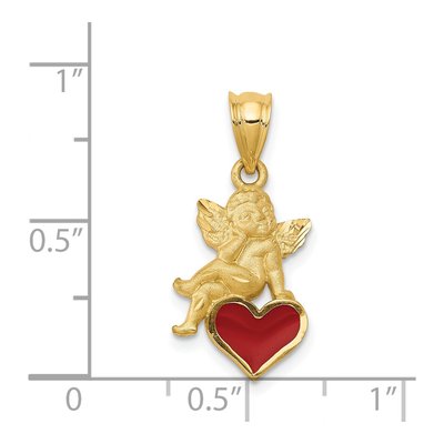 14K Yellow Gold Red Enamel Angel on Heart Pendant – view 5