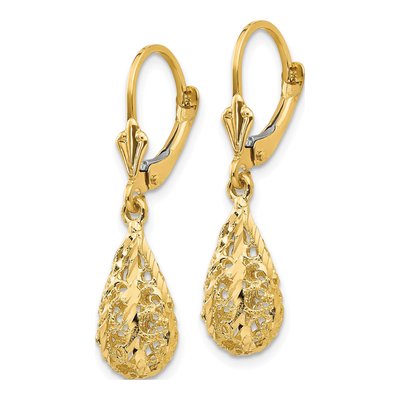 14K Yellow Gold Filigree Teardrop Leverback Earrings – view 3