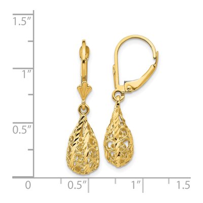 14K Yellow Gold Filigree Teardrop Leverback Earrings – view 5
