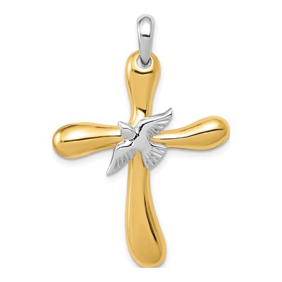 14K Two-Tone Gold Dove Cross Pendant