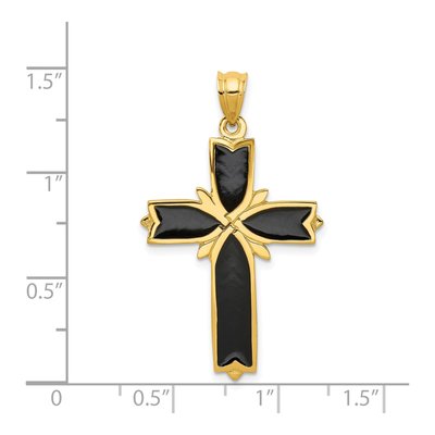 14K Yellow Gold Black Enamel Latin Cross Pendant – view 4