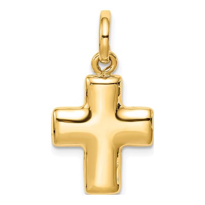 14K Yellow Gold Puffed Cross Pendant