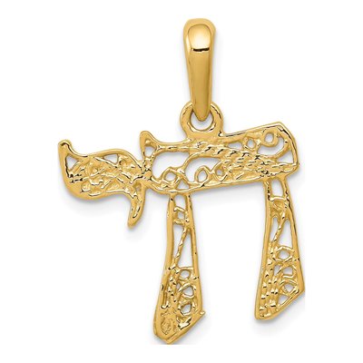 14K Yellow Gold Filigree Chai Pendant