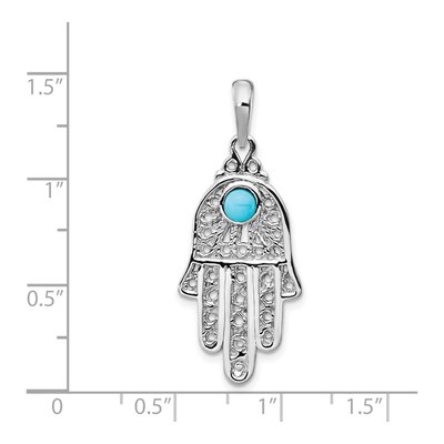 14K White Gold Turquoise Filigree Chamseh Pendant – view 5