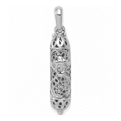 14K White Gold 3-D Mezuzah Pendant