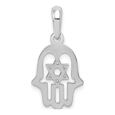 14K White Gold Star of David Chamseh Pendant