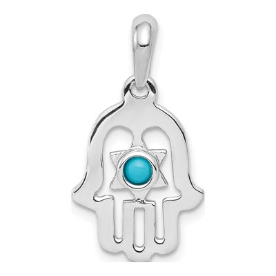 14K White Gold Turquoise Chamseh Pendant