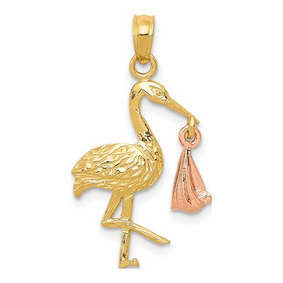 14K Two-Tone Gold Stork Pendant