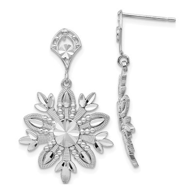 14K White Gold Snowflake Dangle Earrings