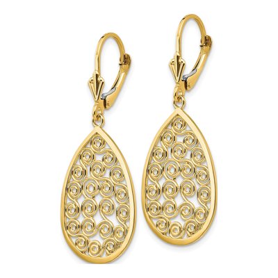 14K Yellow Gold Filigree Teardrop Leverback Earrings – view 2