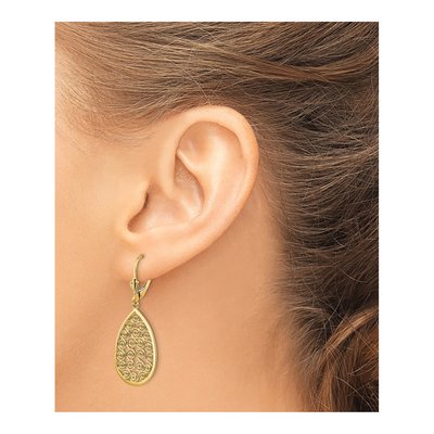 14K Yellow Gold Filigree Teardrop Leverback Earrings – view 3