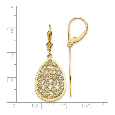 14K Yellow Gold Filigree Teardrop Leverback Earrings – view 4