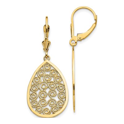 14K Yellow Gold Filigree Teardrop Leverback Earrings