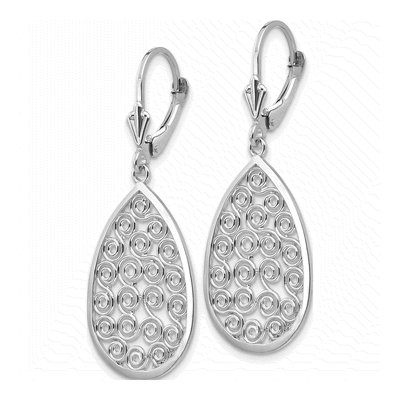 14K White Gold Filigree Teardrop Leverback Earrings – view 3