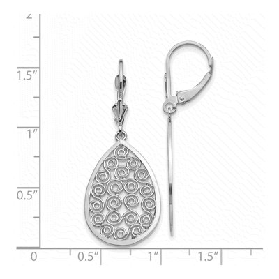 14K White Gold Filigree Teardrop Leverback Earrings – view 5