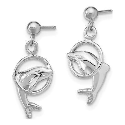 14K White Gold Dolphin Dangle Earrings – view 3