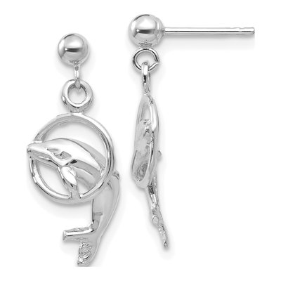 14K White Gold Dolphin Dangle Earrings