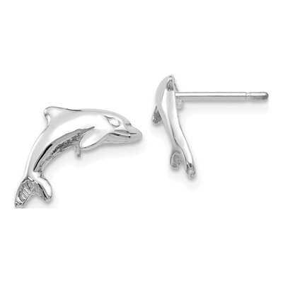 14K White Gold Dolphin Stud Earrings
