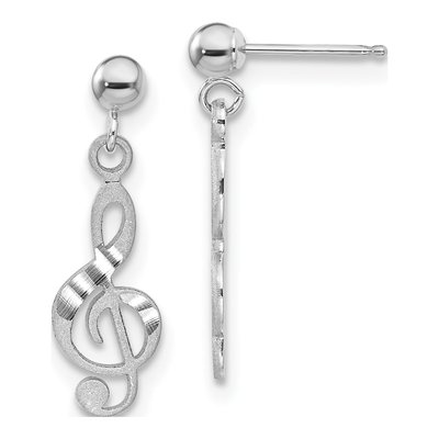 14K White Gold Treble Clef Dangle Earrings