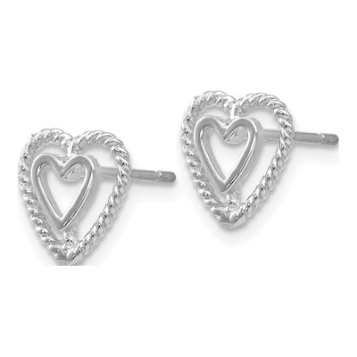 14K White Gold Open Heart-In-Heart Stud Earrings – view 3