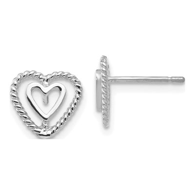 14K White Gold Open Heart-In-Heart Stud Earrings