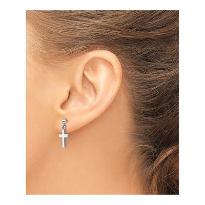 14K White Gold Cross Dangle Earrings – view 4