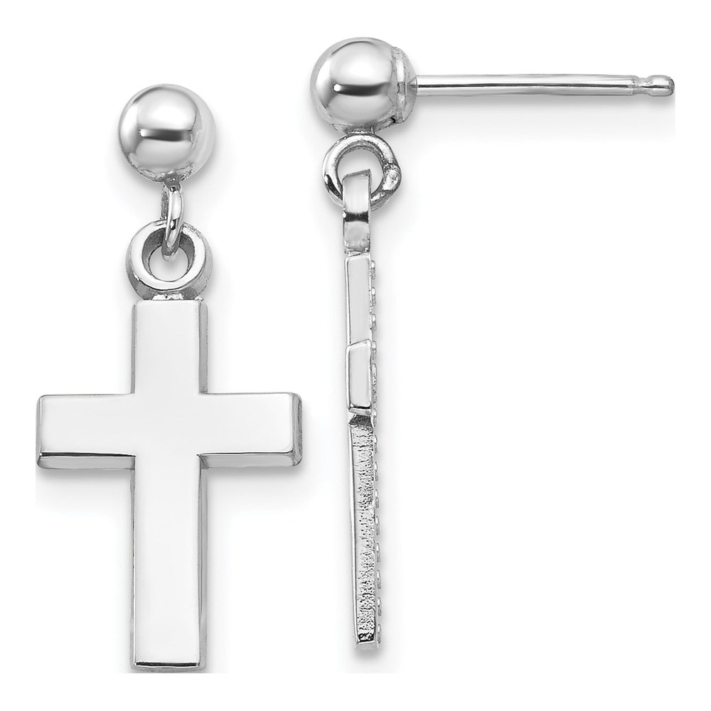 14K White Gold Cross Dangle Earrings