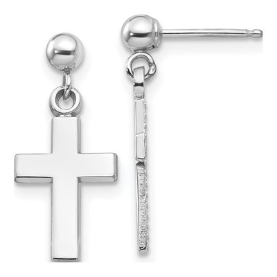 14K White Gold Cross Dangle Earrings