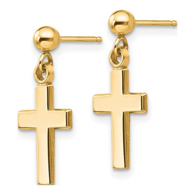 14K Yellow Gold Cross Dangle Earrings – view 2
