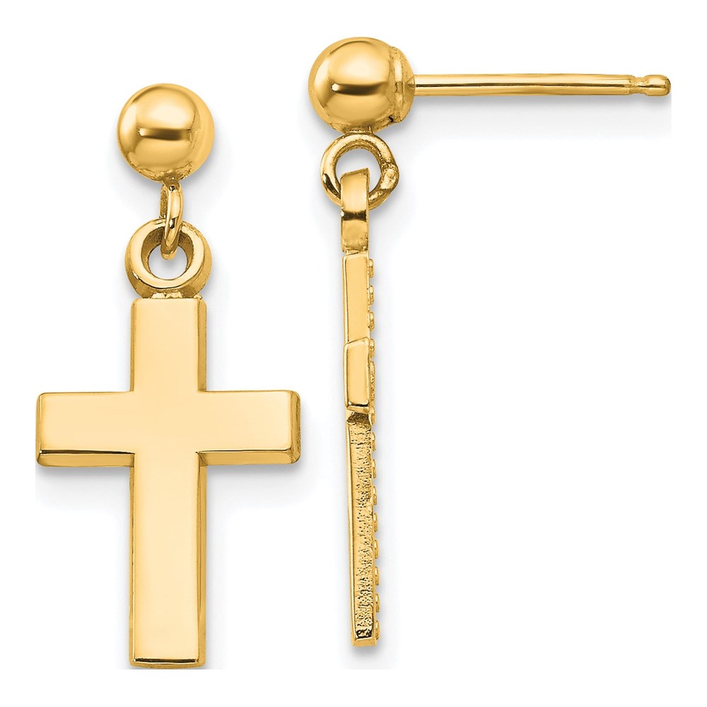 14K Yellow Gold Cross Dangle Earrings