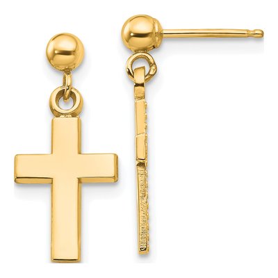 14K Yellow Gold Cross Dangle Earrings