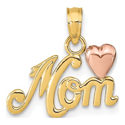 14K Two-Tone Gold MOM Heart Pendant
