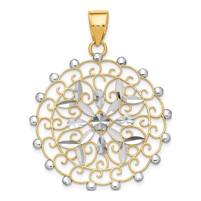 14K Yellow Gold Diamond-Cut Filigree Pendant