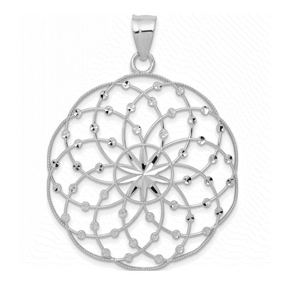14K White Gold Diamond-Cut Spiral Circle Pendant