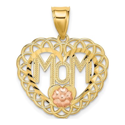 14K Two-Tone Gold MOM Heart Frame Pendant